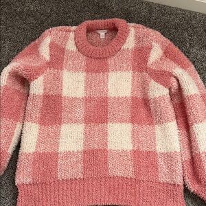 Cozy Pink and White Checkered Sweater